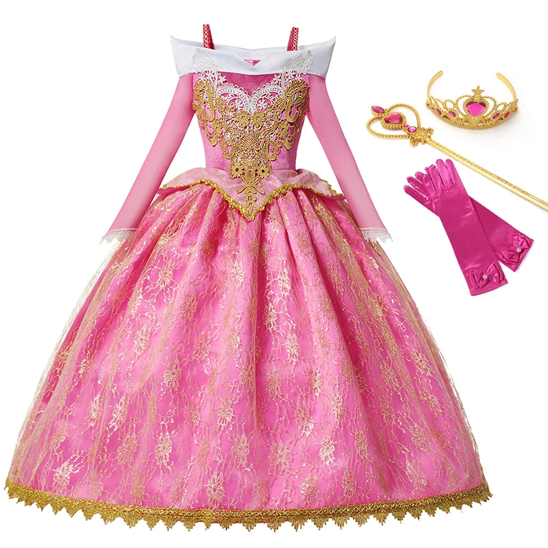 

Girls Princess Dress Aurore Sleeping Beauty Costume Cosplay Fancy Dresses Girl Halloween Party Ball Gowns Kids Floral Clothing
