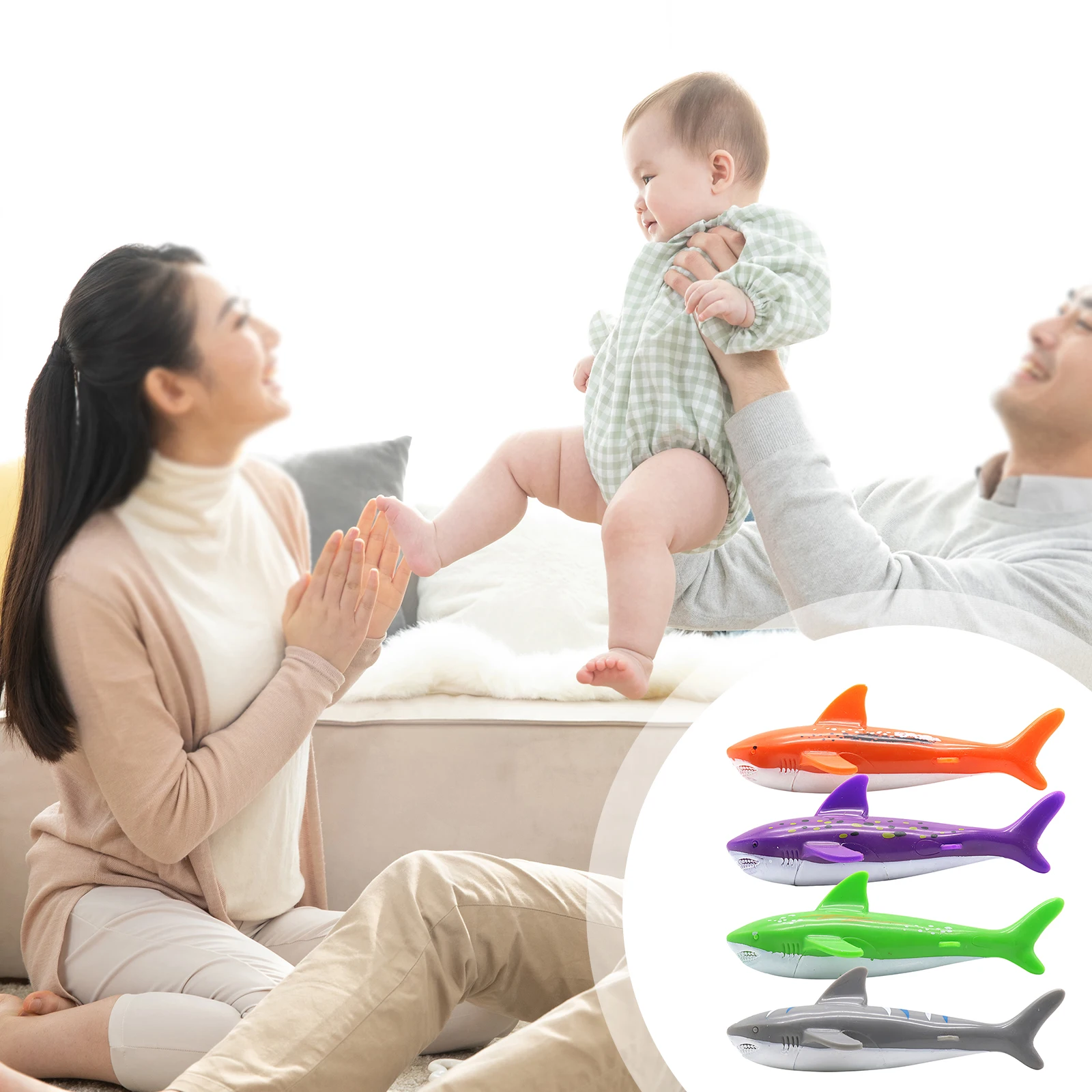 

4Pcs Summer Shark Rocket Throwing Toy Funny Swimming Pool Diving Game Toys for Children Dive Rings Accessories Toy