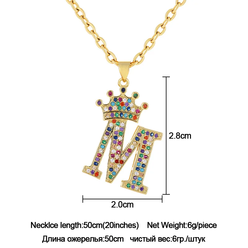 

26 English Letters Necklace for Women Fashion Stainless Steel Chain Colorful Zircon Crown Pendant Necklaces Female Jewelry Gifts