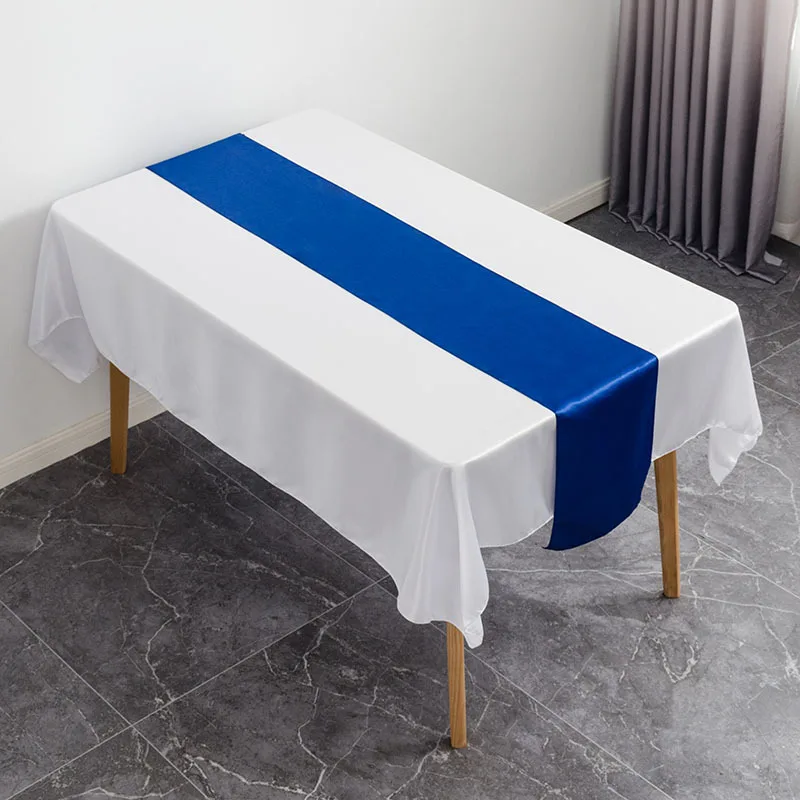

Royal Blue Colour Table Runner Satin Shiny Colour Table Decoration Wedding Hotel Party Show Table Runner Cheap