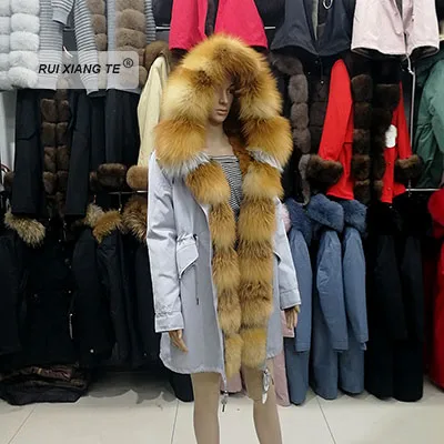picture color N Модная женская парка из натурального меха лисы, пальто из натурального меха кролика рекс с капюшоном, пальто из натурального меха для длинной зимы - Цвет: picture color N