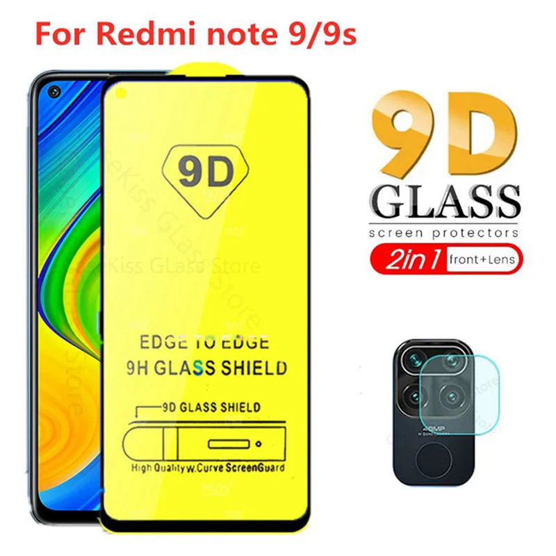 2 в 1 9d полное клеевое Защитное стекло для Xiaomi redmi note 9 Защита экрана телефона