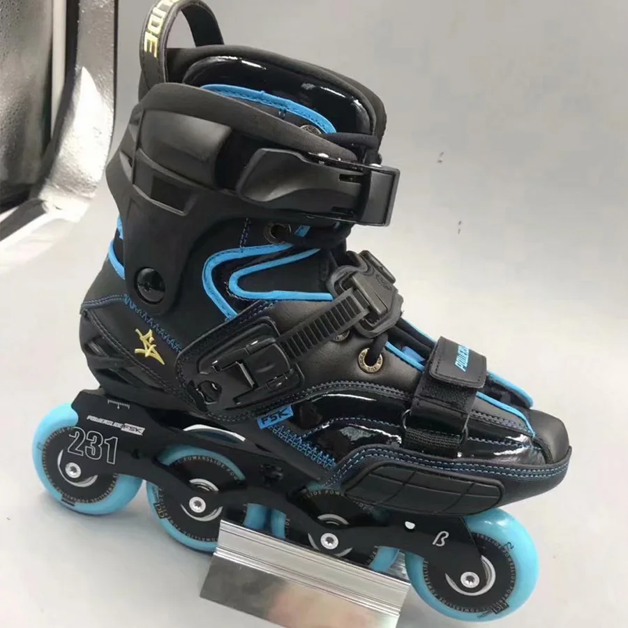 Черный золотой POWERSLIDE S4 профессиональные слалом коньки для взрослых роликовые коньки обувь скольжения коньки