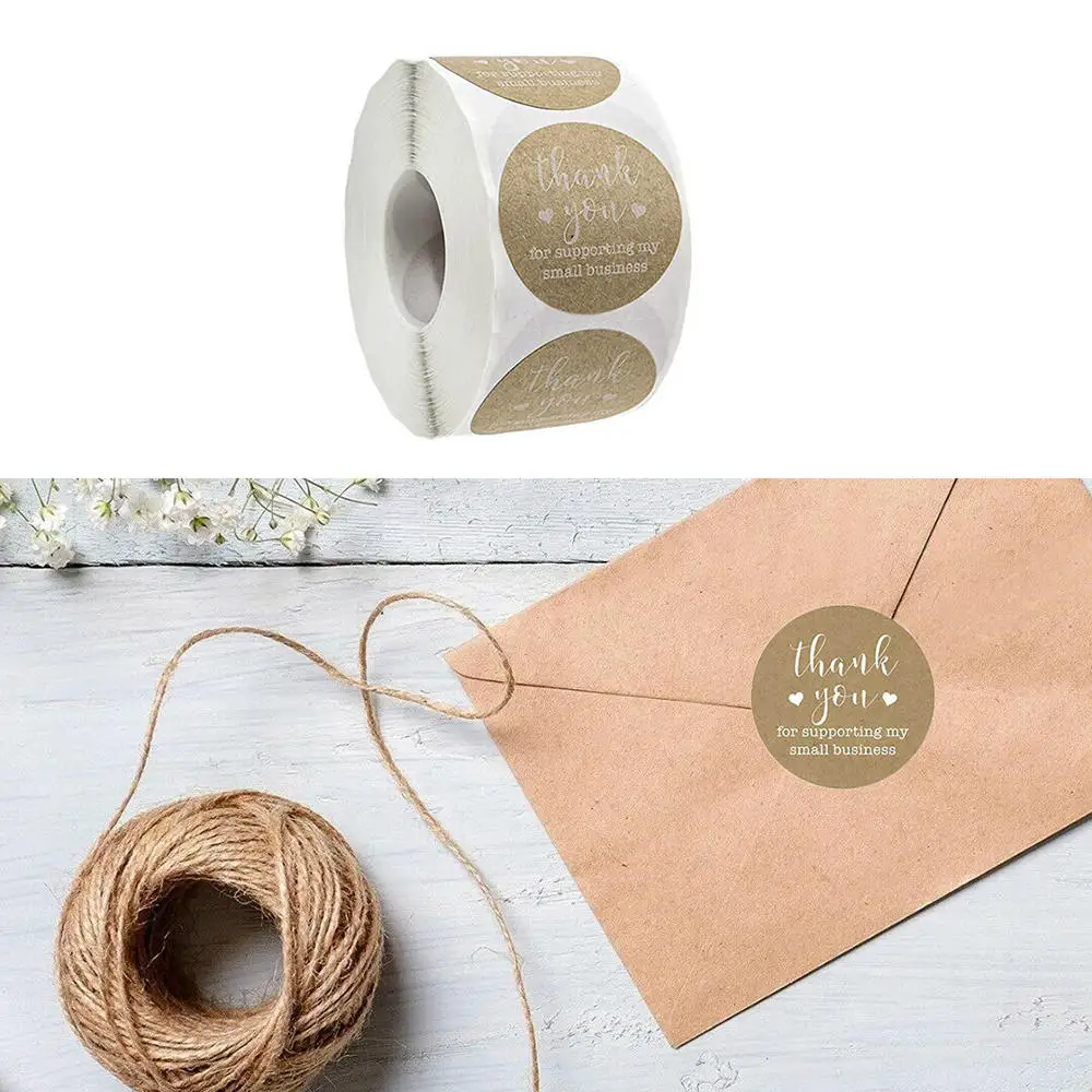 

500 Pcs/Roll Round Kraft Thank You Stickers Scrapbooking Envelope Seals Handmade Stationery Sticker Paper Label Baking Decor