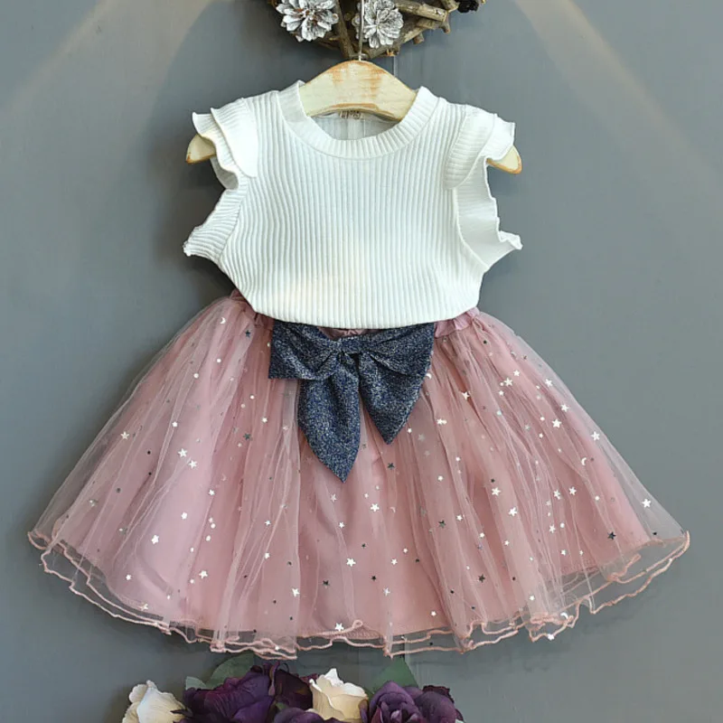 

Girls' Lace Suit Children's Wear White Lace Top Yellow Short Skirt 2 Pcs Set Fashion Kids Clothes Boutique Clothing INS Fashion