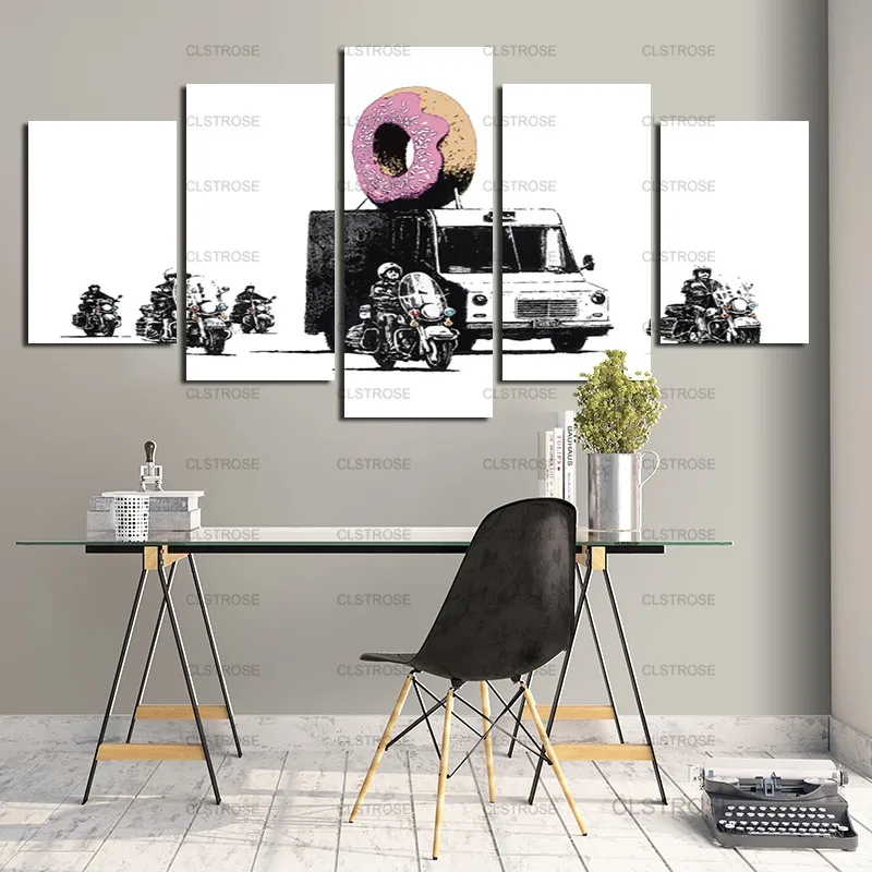 

5Pcs Decorative Canvas Painting Black People Biking In Front of The Wall and Dessert Posters Home Wall Art Canvas Hd Print