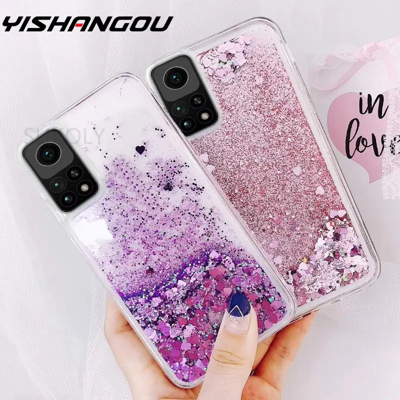

Love Heart Glitter Case For Xiaomi 11 11T 10T Pro Poco X3 Pro M3 Note 10 Lite Liquid Quicksand Cover For Redmi Note 11 9 s 8 Pro