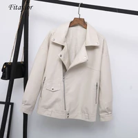 fitaylor autumn women faux leather jacket casual loose soft pu motorcycle punk leather coat female zipper rivet outerwear
