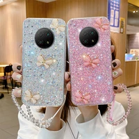 for xiaomi mi 10t 10i lite luxury jade butterfly glitter bling phone cases for xiaomi redmi note 9 pro pearl lanyard cover