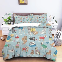 lovely kawaii cartoon bedding set pet dog bed quilt cover 3d print single double king duvet cover bedroom home textile bedspread
