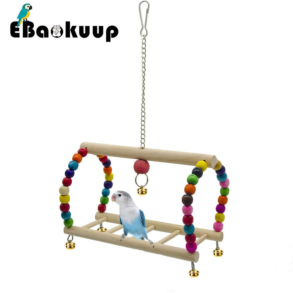 

Ebaokuup Parrot Toys Bird Toy Colorful Wooden Beads Suspension Bridge Hanging Ladder Swing For Lovebirds,Cockatiels,Budgies