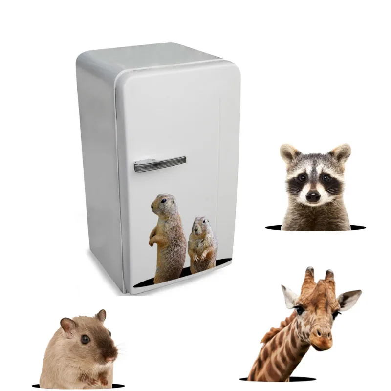 

3D Small Cute Animals bathroom Wall Sticker Cupboard Fridge Home Decor Wallpaper Giraffe Little Mouse Stickers