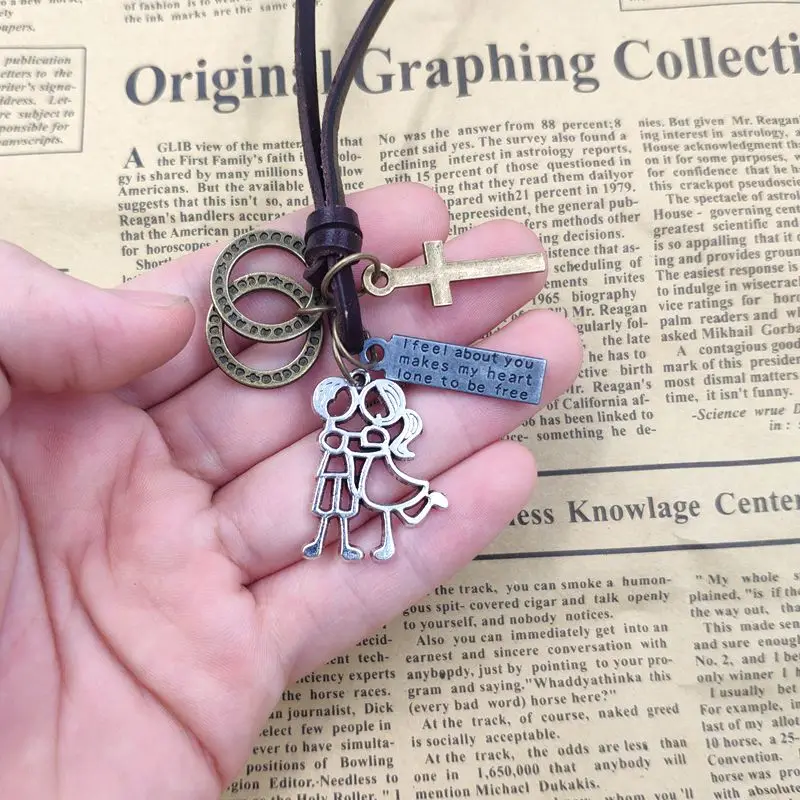 Модное ожерелье винтажная веревка из воловьей кожи танцевальные сердца в стиле