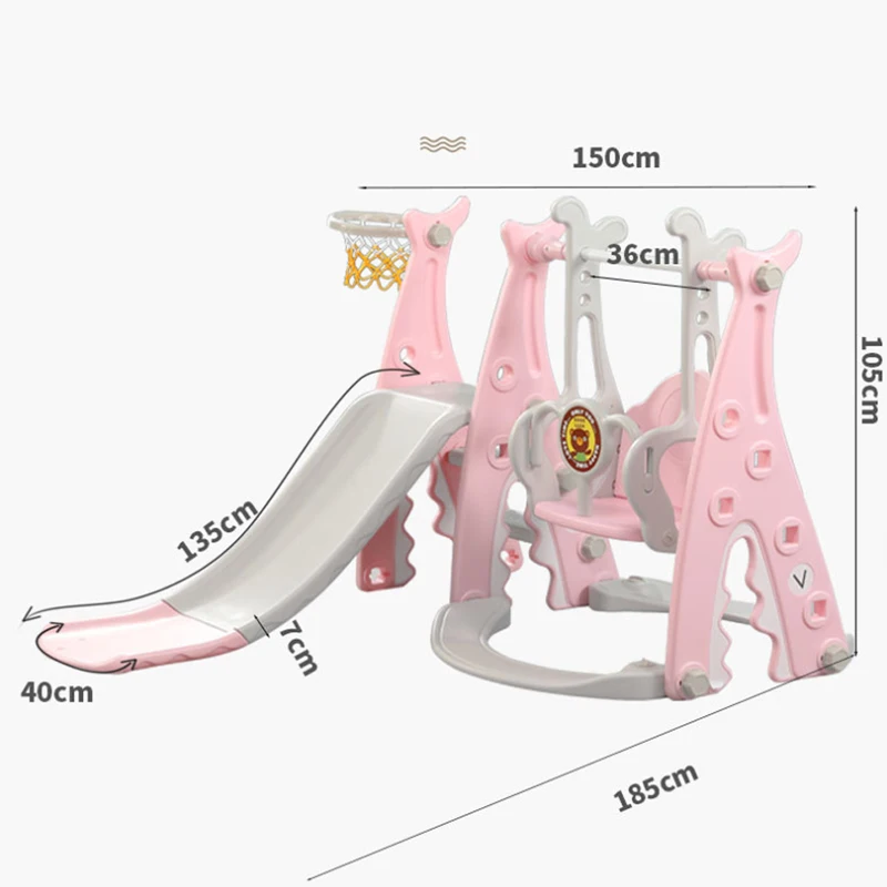 3-in-1 Baby Slides, Swing Chair, Basketball Story Home Kids Playground Plastic Slides Set Toy - Indoor Family Kindergarten M008 image 3