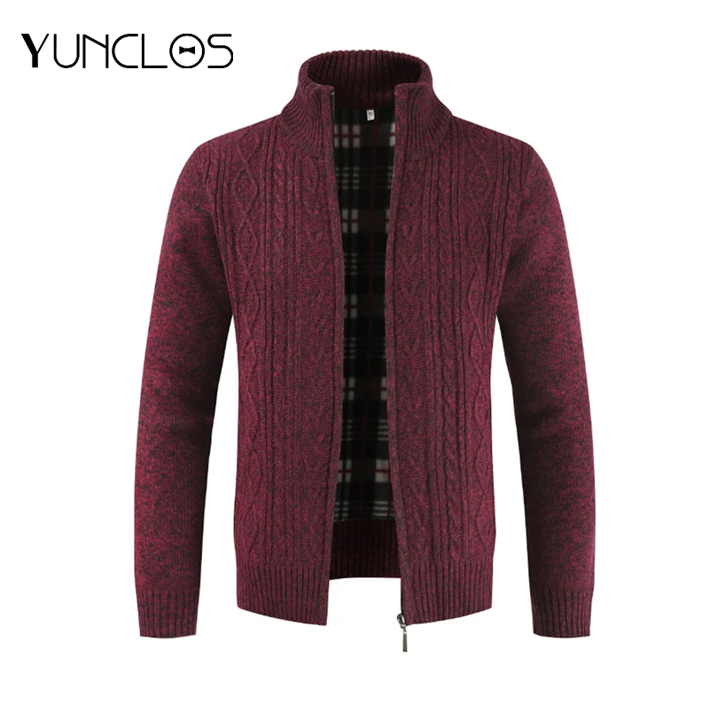 

Мужской свитер с воротником-стойкой, Теплый Бархатный кардиган, теплый зимний мужской свитер на молнии с сердечками, плотное вязаное пальто