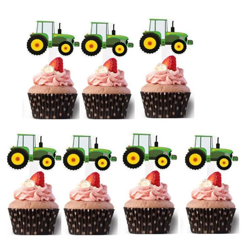 42 шт. автомобильные топперы для торта Зеленый трактор бумажные кексы кексов