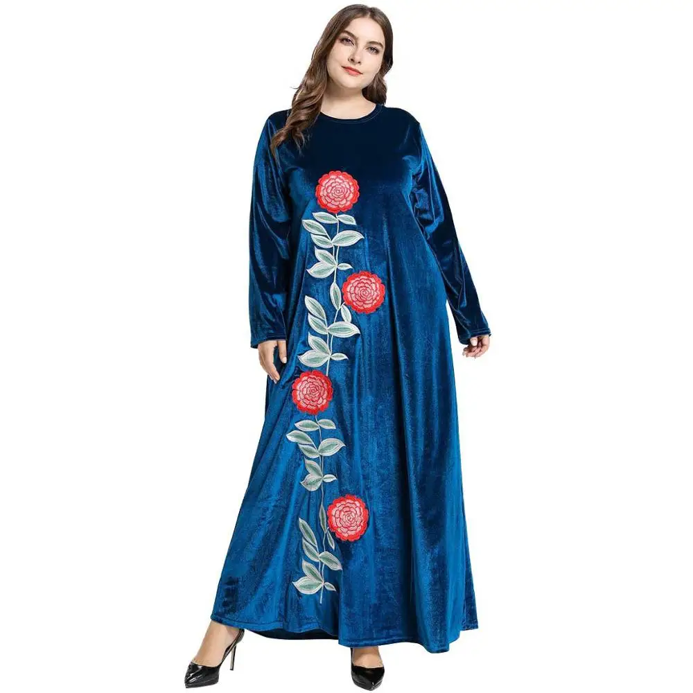 Велюровое платье макси с вышивкой 3 цвета размеры XXXL 4XL|Мусульманская одежда| |