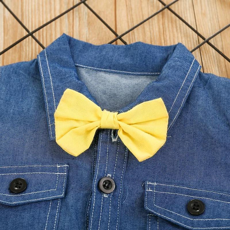 Джинсовый комбинезон для новорожденных мальчиков 0-24 мес. с коротким рукавом и