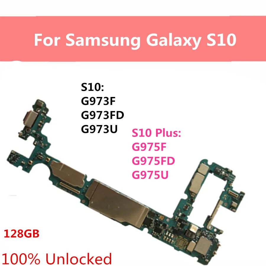 Разблокированная материнская плата для Samsung Galaxy S10 Plus G975F G975FD G975U G973F G973U G973FD 128 ГБ 512