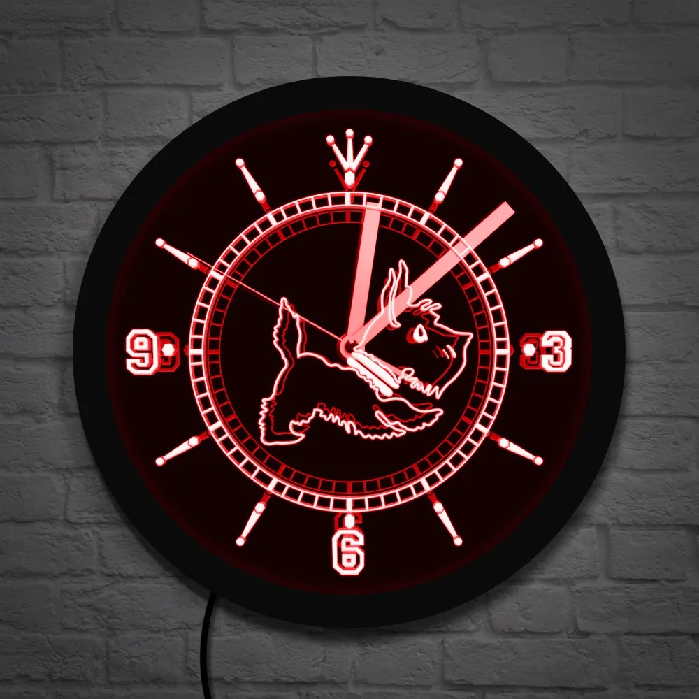 Scottie Dog LED Neon Effect Wall Clock LED Lighting Dog Bree