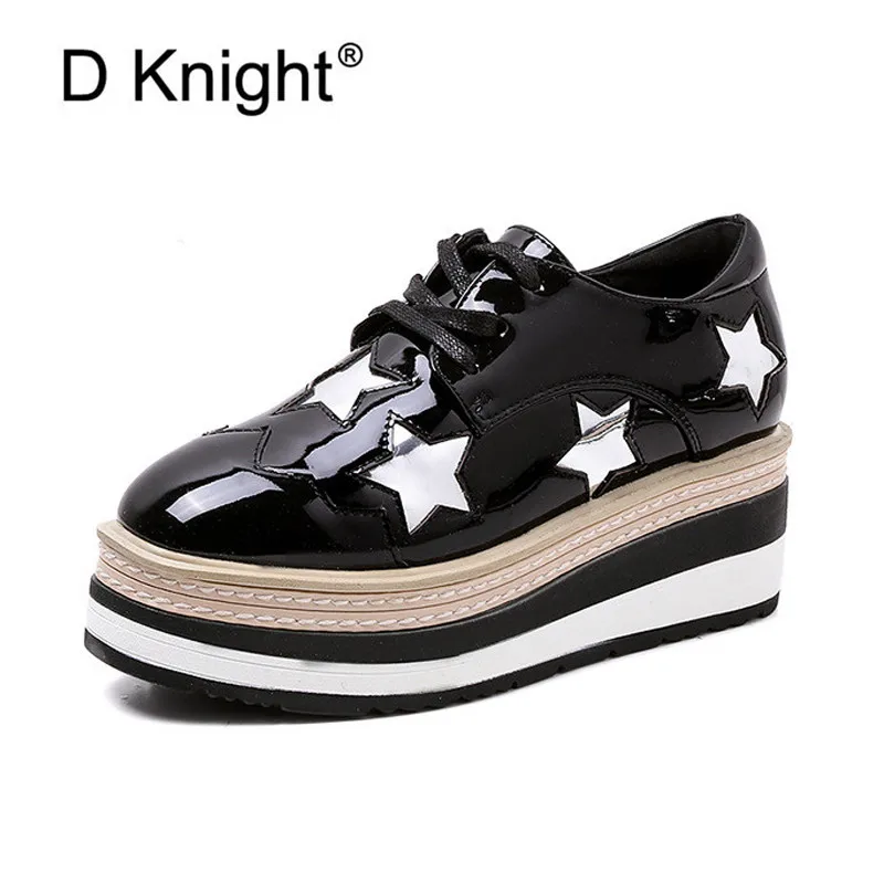 

British Increased High Heel Brogues Lace-Up Ladies Casual Single Oxford Wedges Shoes New Thick Bottom Platform Shoes Woman Pumps