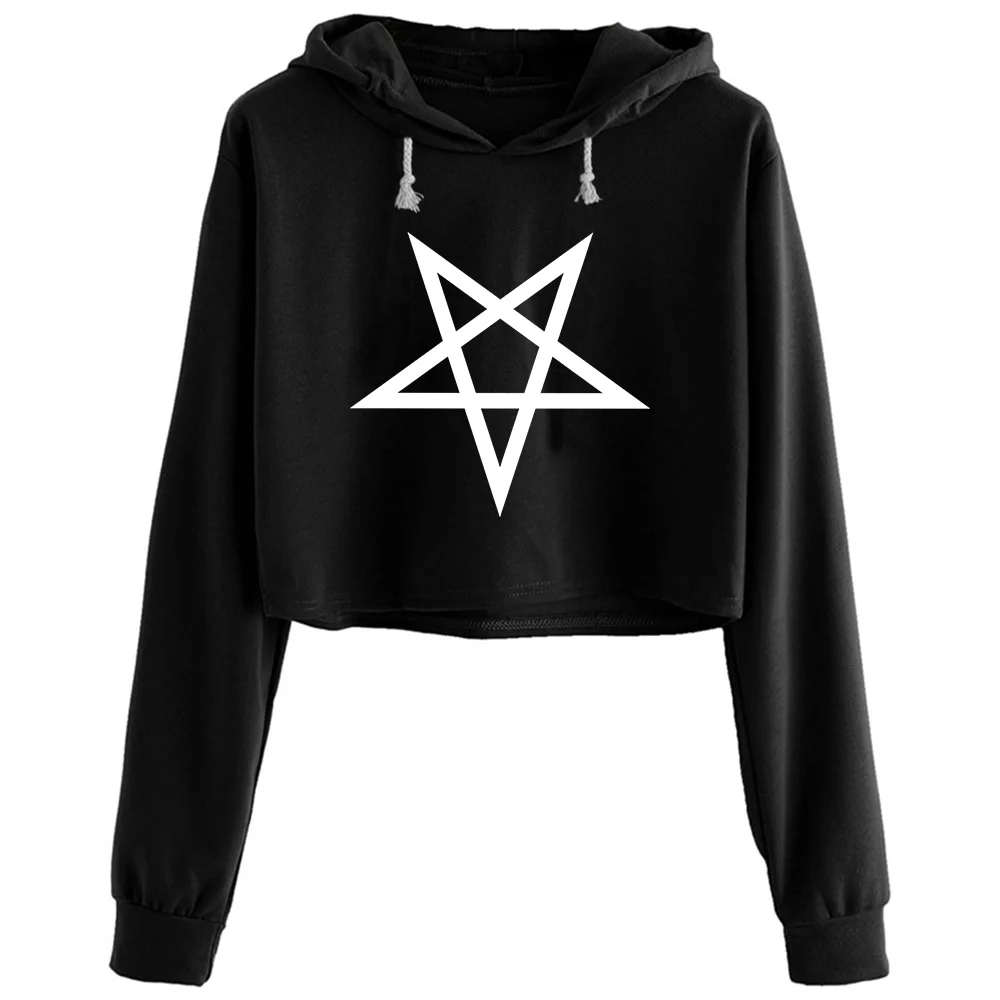 

Pentagram Crop Hoodies Women Y2k Kawaii Goth Grunge Pullover For Girls
