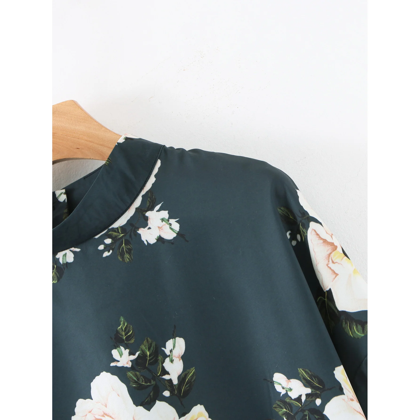 Женская атласная блузка za винтажная зеленая с цветочным принтом и воротником