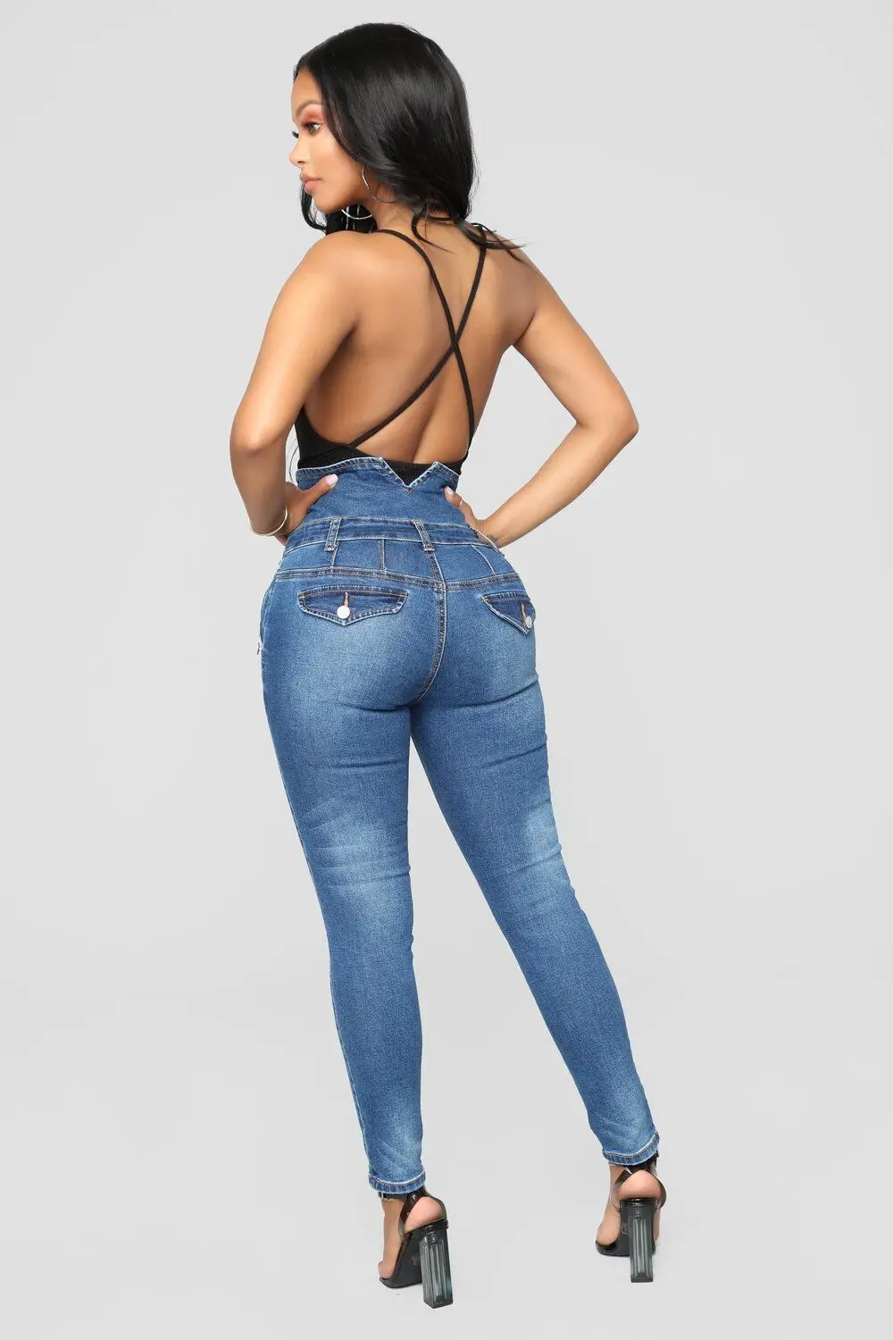 Ladies Ripped Jeans Plus Size Skinny High Waist Button Fly Curvy Long Big Hips Stretch Jean Tall Women Slim Shapping Denim | Женская