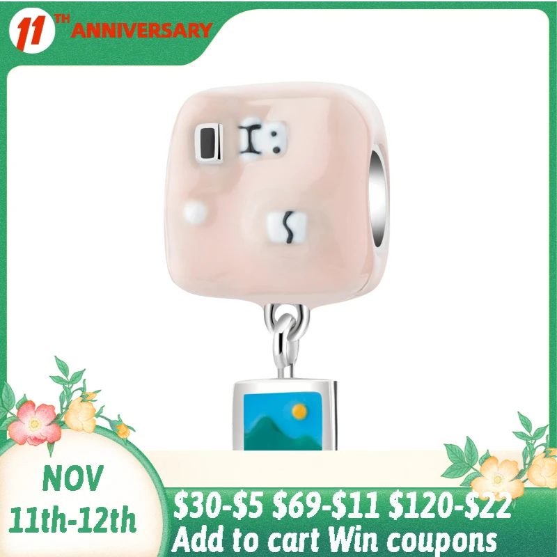 

925 Sterling Silver Camera Photo Enamel CZ flower Butterfly fine pendant Bead Jewelry fit Original PandoraCharm Bracelet making