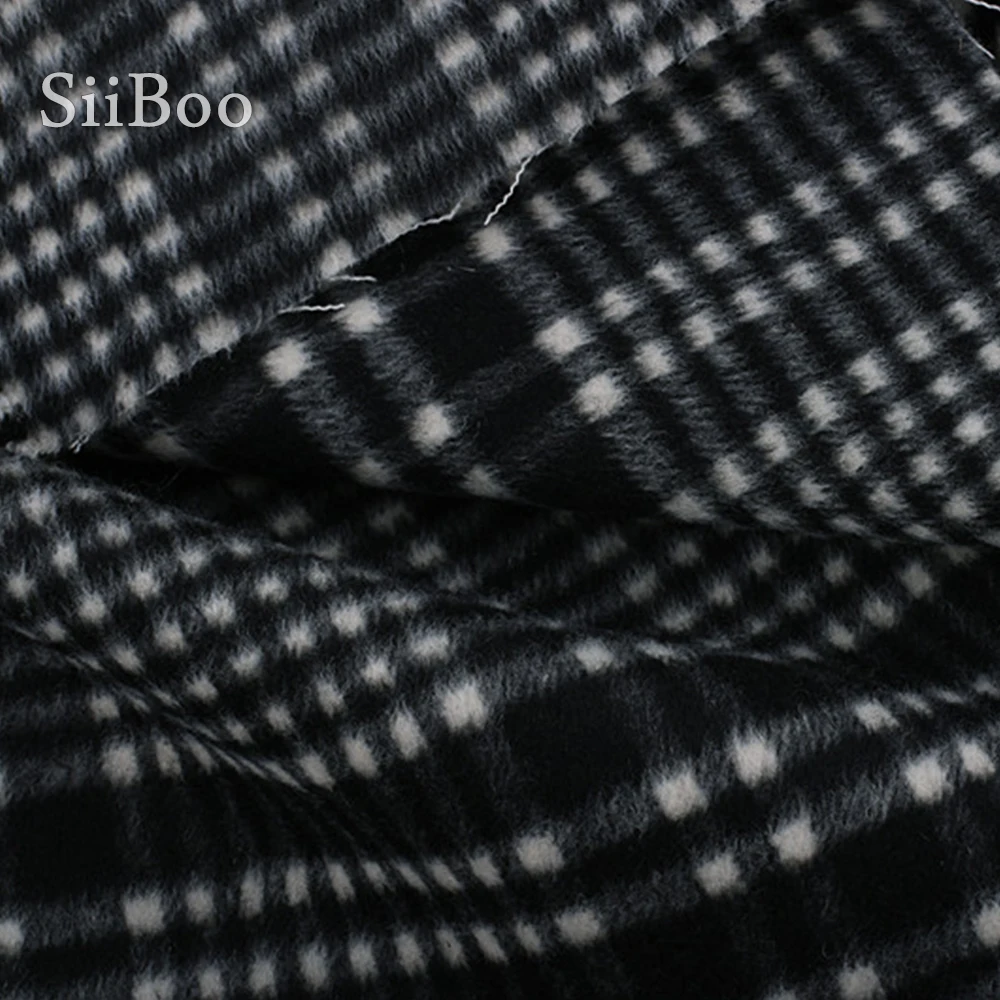 Супер тяжелая серо-белая Клетчатая Шерстяная Смесь Альпака ткань для
