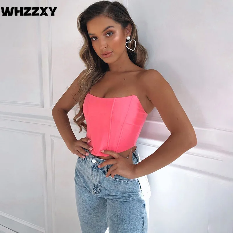 Сексуальный топ труба жилет черный розовый красный с запахом на груди Женский