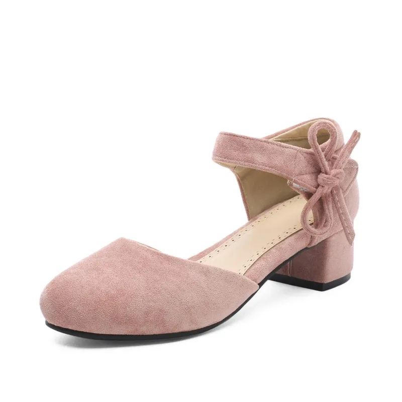 Женские босоножки на среднем каблуке Кожаные туфли толстом Большие размеры 11