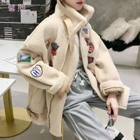 2021 label female coat kimono womens winter hip hop lamb fur one loose and damp ins thickened warm couples clothing harajuku
