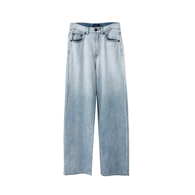 

TVVOVVIN Stylish High Street Gradient Washed Jeans Woman Korean Loose Do Old Denim Trouser Female Wide Leg Pants Lq9w