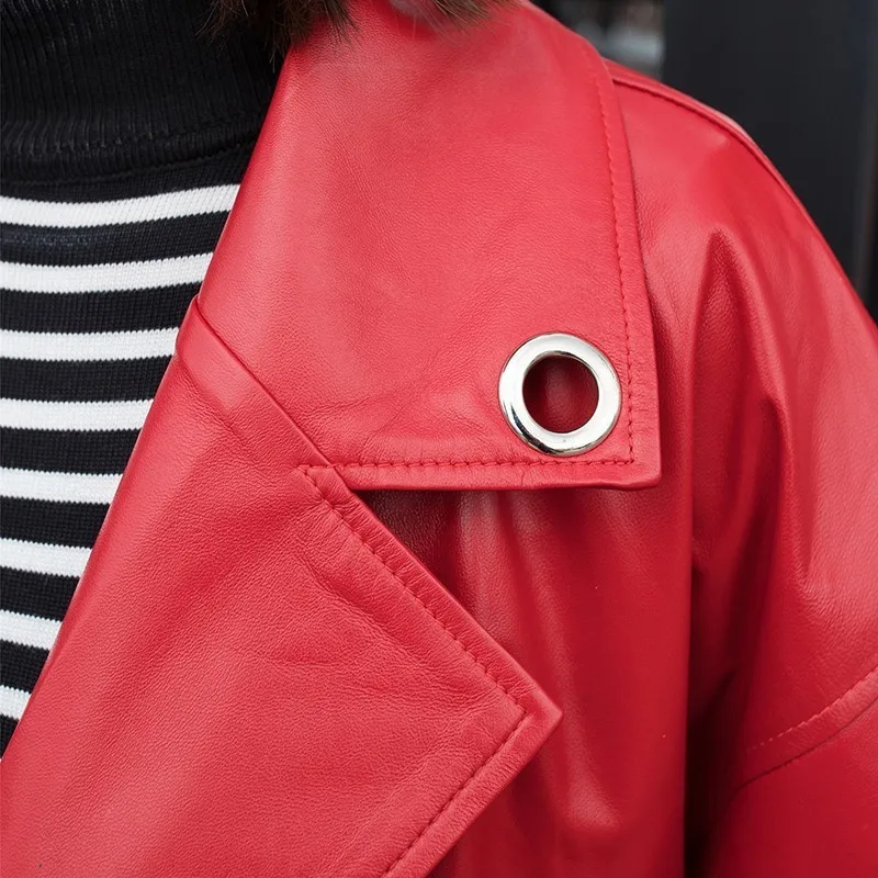 

Fashion women fashion short sleeve sheepskin jacket loose Street coat collar back leather jacket