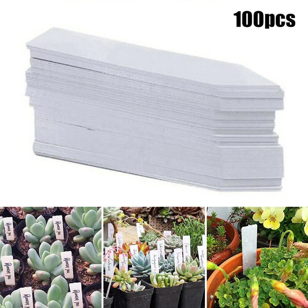 100pcs Plastic Waterproof Flower Tag Mark T-type Gardening Label Nursery Plastic Plant Label Garden Ornaments White