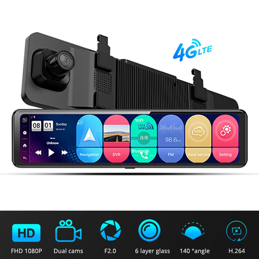 

Night Vision 12 inch IPS Touch Screen for Android 8.1 Rearview Video Recorder Camera Dual Lens Dash Cam