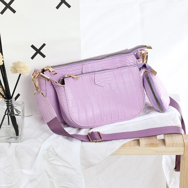 Однотонные женские сумки через плечо из мягкой кожи с крокодиловым узором и