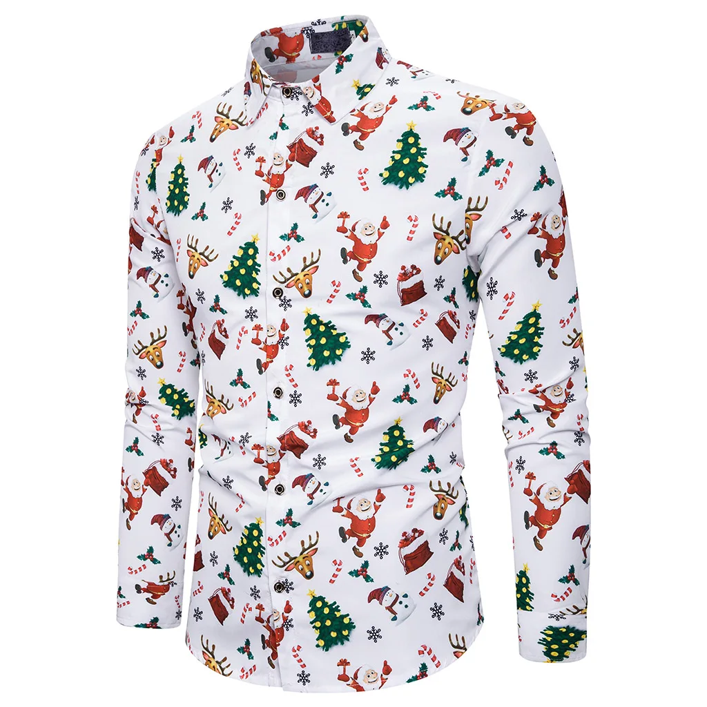 Рождественская Мужская Повседневная рубашка с модным принтом Camisa Social Masculina, облегающие домашние рубашки, топы Chemise Homme, Классическая гавайская рубашка