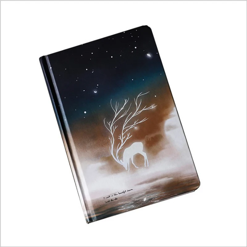 

2021 New A5 Star Sky Elk Luminous Hardcover Color Inside Page School Office Business Creative Notebook Girls Stationery Gifts