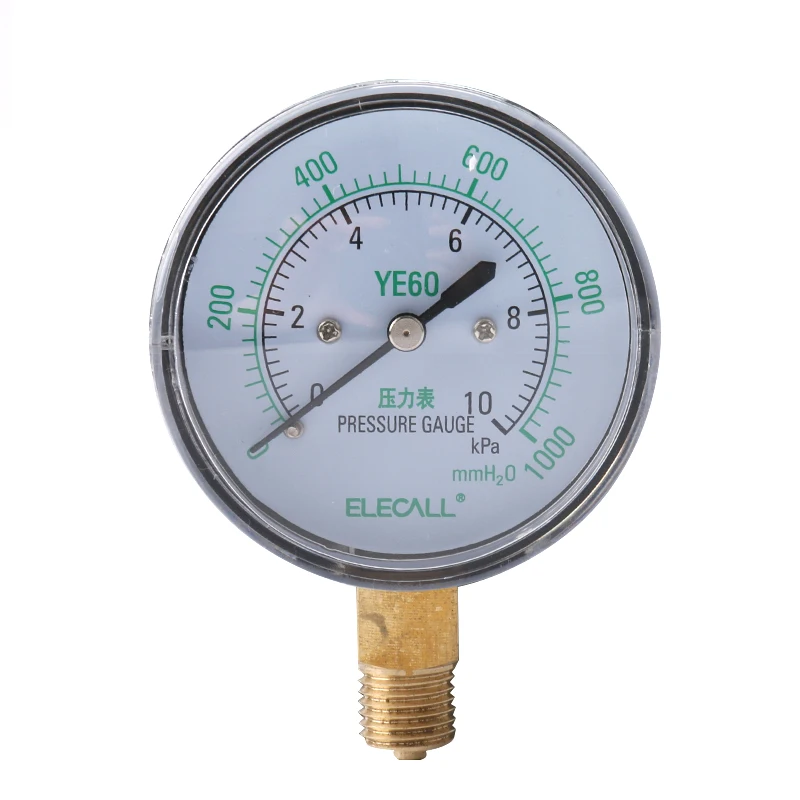 

ELECALL Pressure gauge 0~10KPA Air Diaphragm Pressure Gauge Phosphor Bronze Film Box Pressure Gauge Positive Pressure Meter