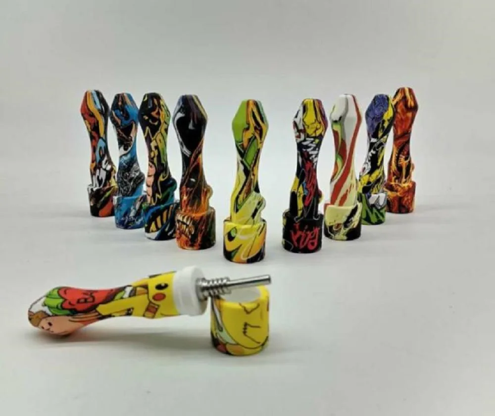 

100 sets collector silicone nectar set thick smoke trachea with 14mm titanium cigarette nail silicone silicone honey Collector