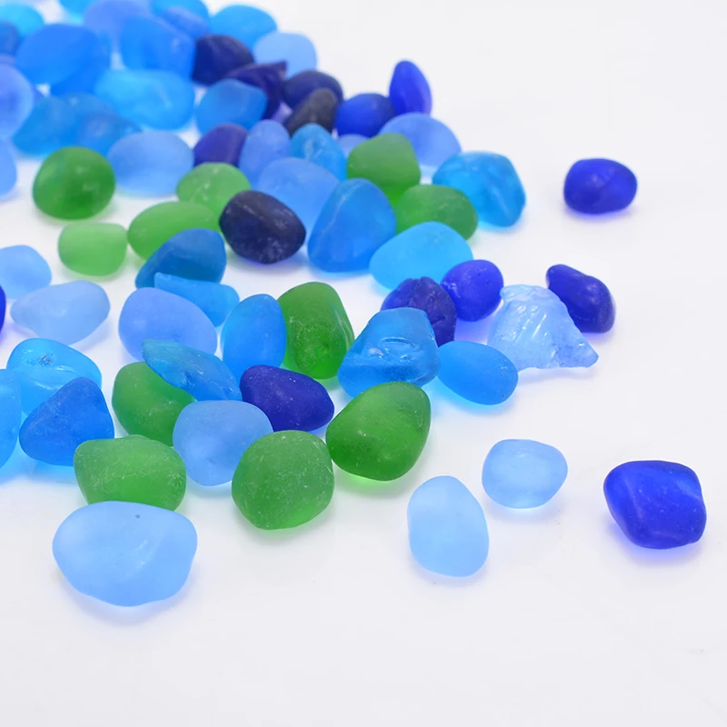 100pcs/set Mixed Colors Sea Beach Glass Beads Bulk Ornaments Blue Green Jewelry Pendant 12-18mm Blue Tumbled Matte Sand Stone