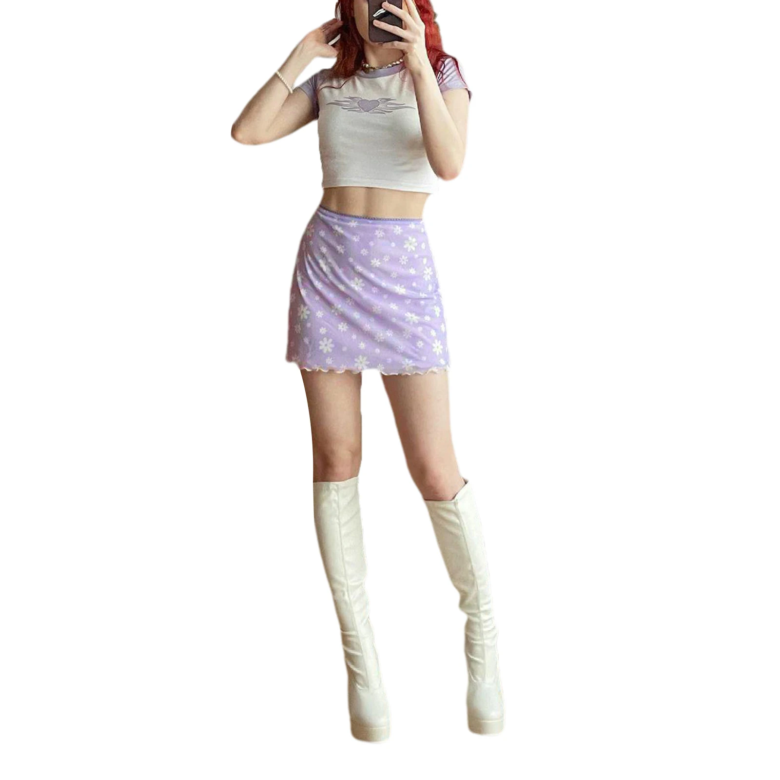 

Ladies Summer Temperament Bust Skirt, Girls Creative Floral Printing Stringy Selvedge Short Skirt for Dating Shopping，S/M/L