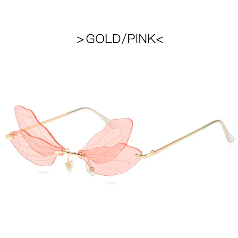 2022 Vintage Dragonfly Wings Sunglasses Fashion Rimless Women Clear Lens Eyewear Men Pink Sun Glasses UV400 Eyewear Female rectangle sunglasses