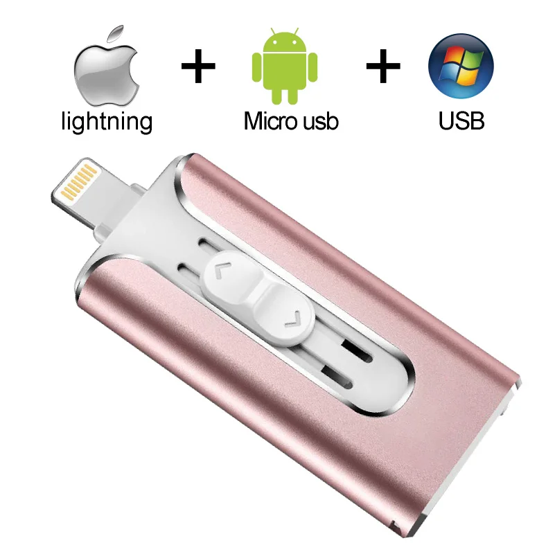 Eaget 3 в 1 OTG USB флэш-накопитель 32 GB/64 GB/128 ГБ флэш-накопитель металлический флэш-накопитель 256 ГБ для iPhone X/8/7/6 Plus USB флэш-накопитель