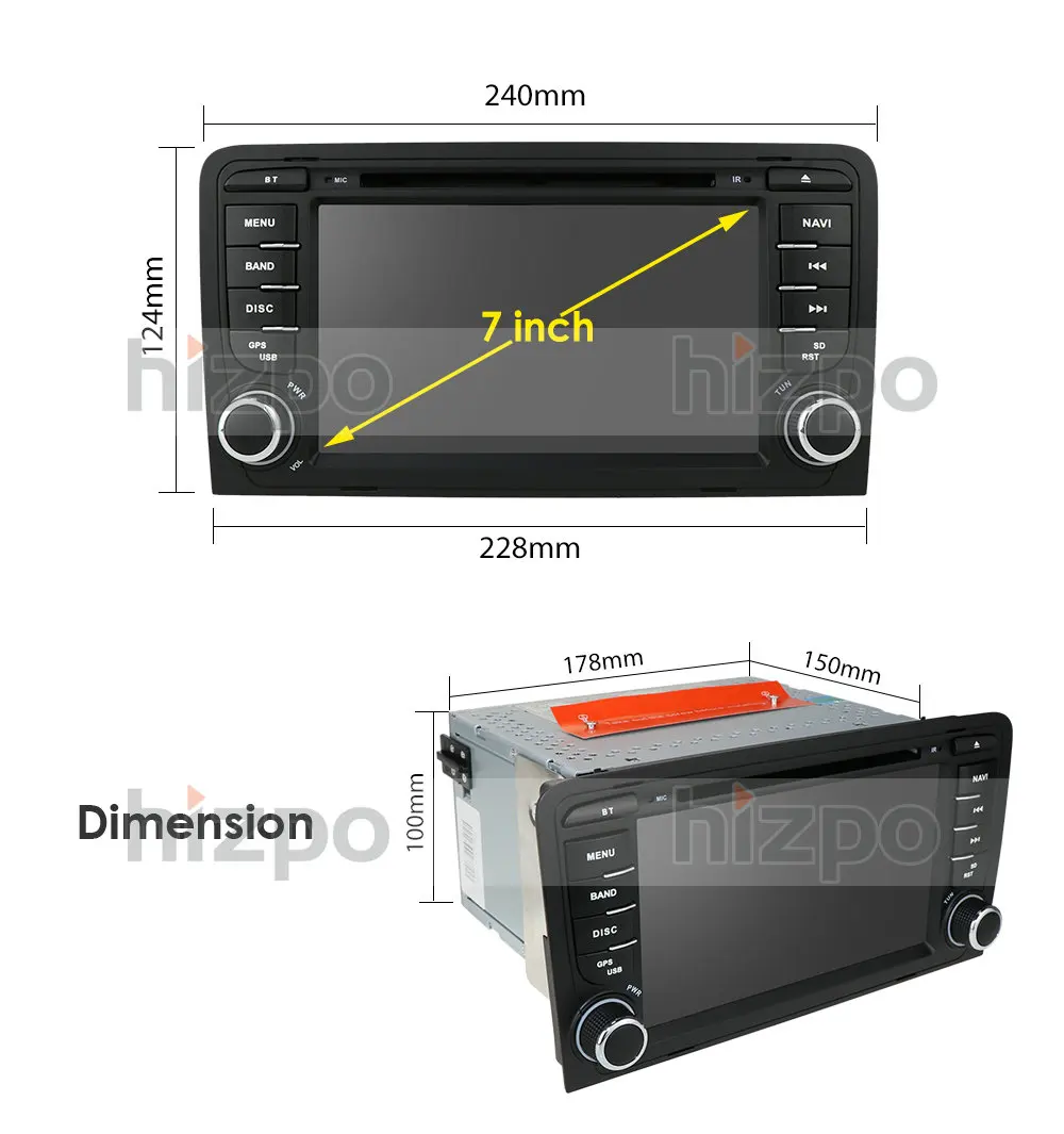 

2 Din Android 10.0 Car DVD GPS Navigation Auto Radio Stereo for AUDI A3 S3 RS3 2003-2012 Wifi 7'' TPMS DAB+ Multimedia Player