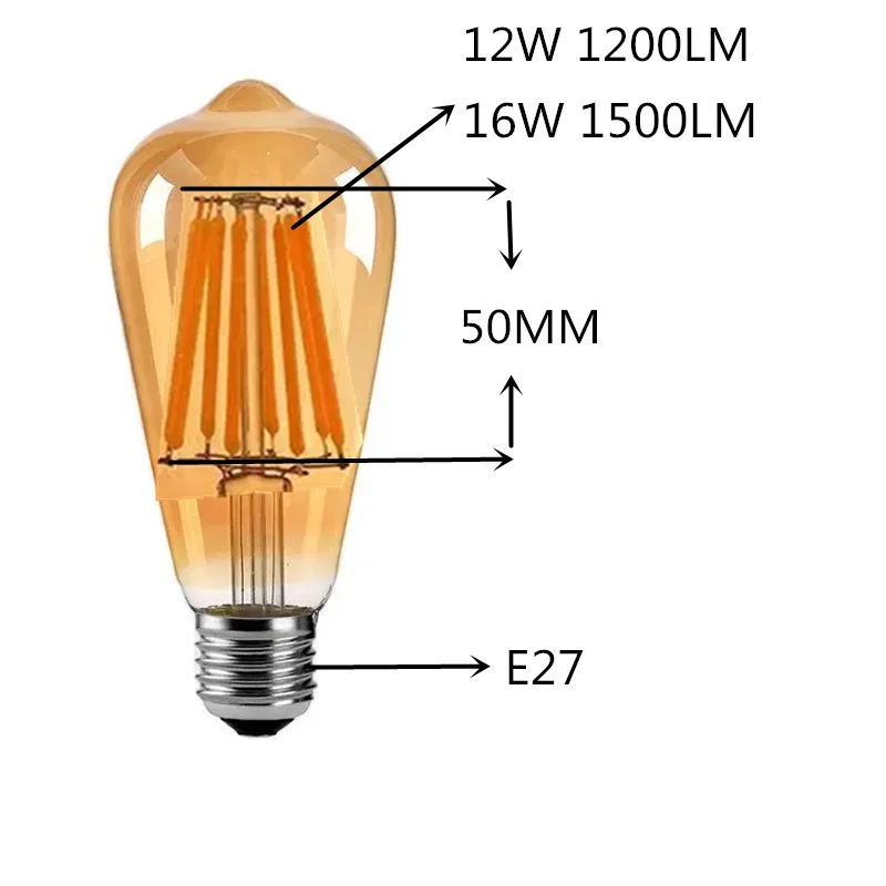 Светодиодная лампа накаливания Эдисона ST64 intage золотистая приглушаемая E27 B22 110 В