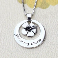 takerlama fashion round flower choker necklace charms alloy letter you are my ohana pendant necklaces jewellery gift for friend