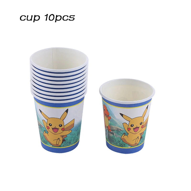 cup 10pcs Pokemon Go Пикачу принадлежности для тематической вечеринки посуда тарелка воздушные шары салфетка чашка для детского душа вечерние украшения для дня рождения - Цвет: cup 10pcs